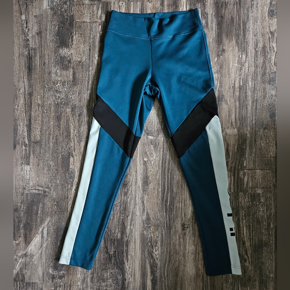Adidas Teal Blue and Black Colorblock Climalite 7/8 Cropped Leggings, Size XS